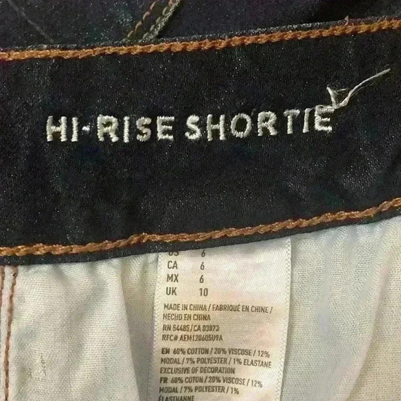 AMERICAN EAGLE HIGH RISE SUPER STRETCH DISTRESSED SHORTIE DENIM SHORTS SIZE 6 - Picture 7 of 9